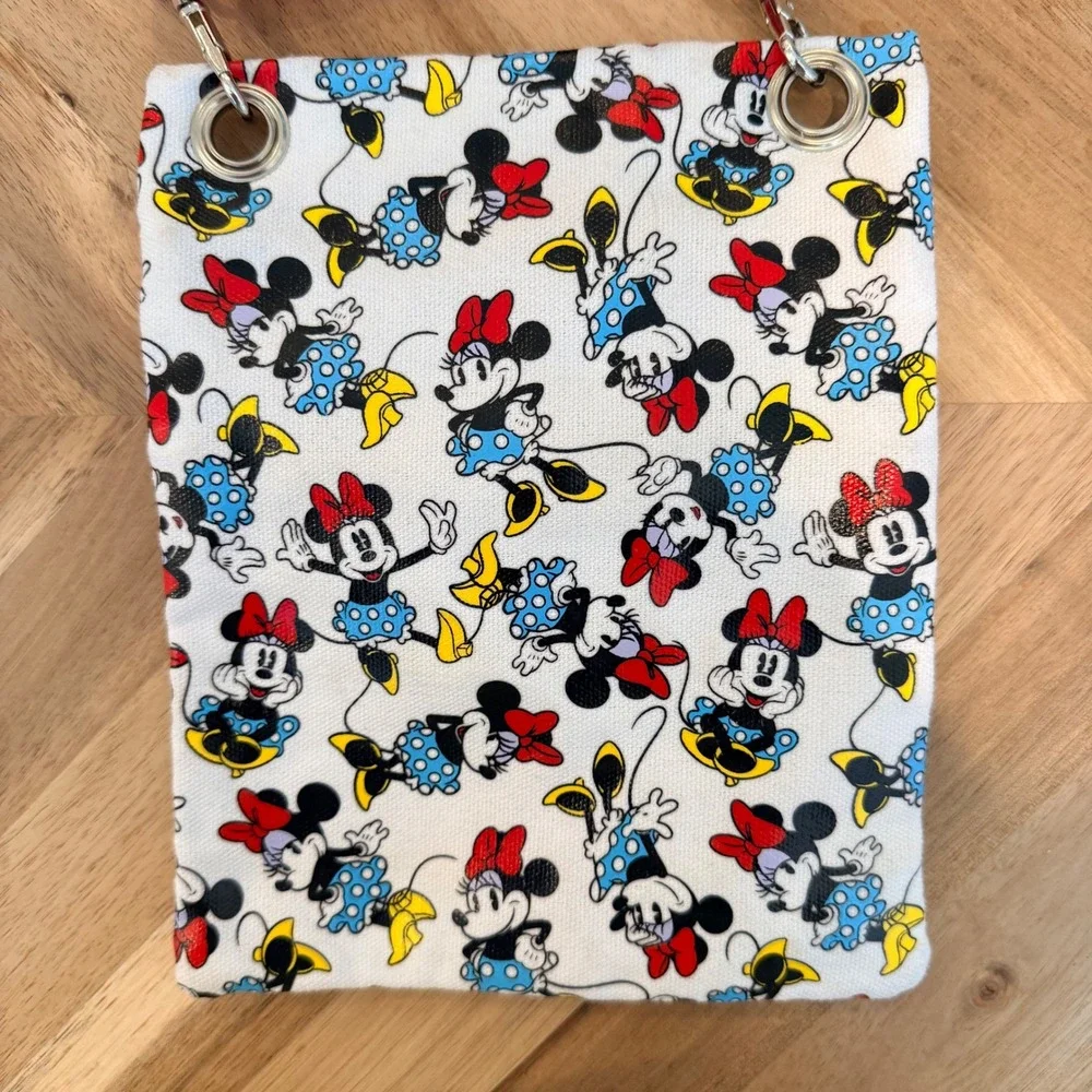Disney Minnie Mouse Print Crossbody Bag Travel‎ Pouch Red White Blue NWOT